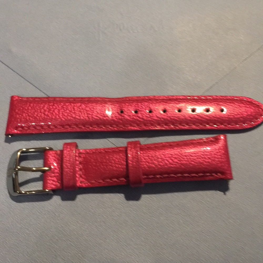 Michele 18mm Raspberry Leather Watch Band - Picture 4 of 4